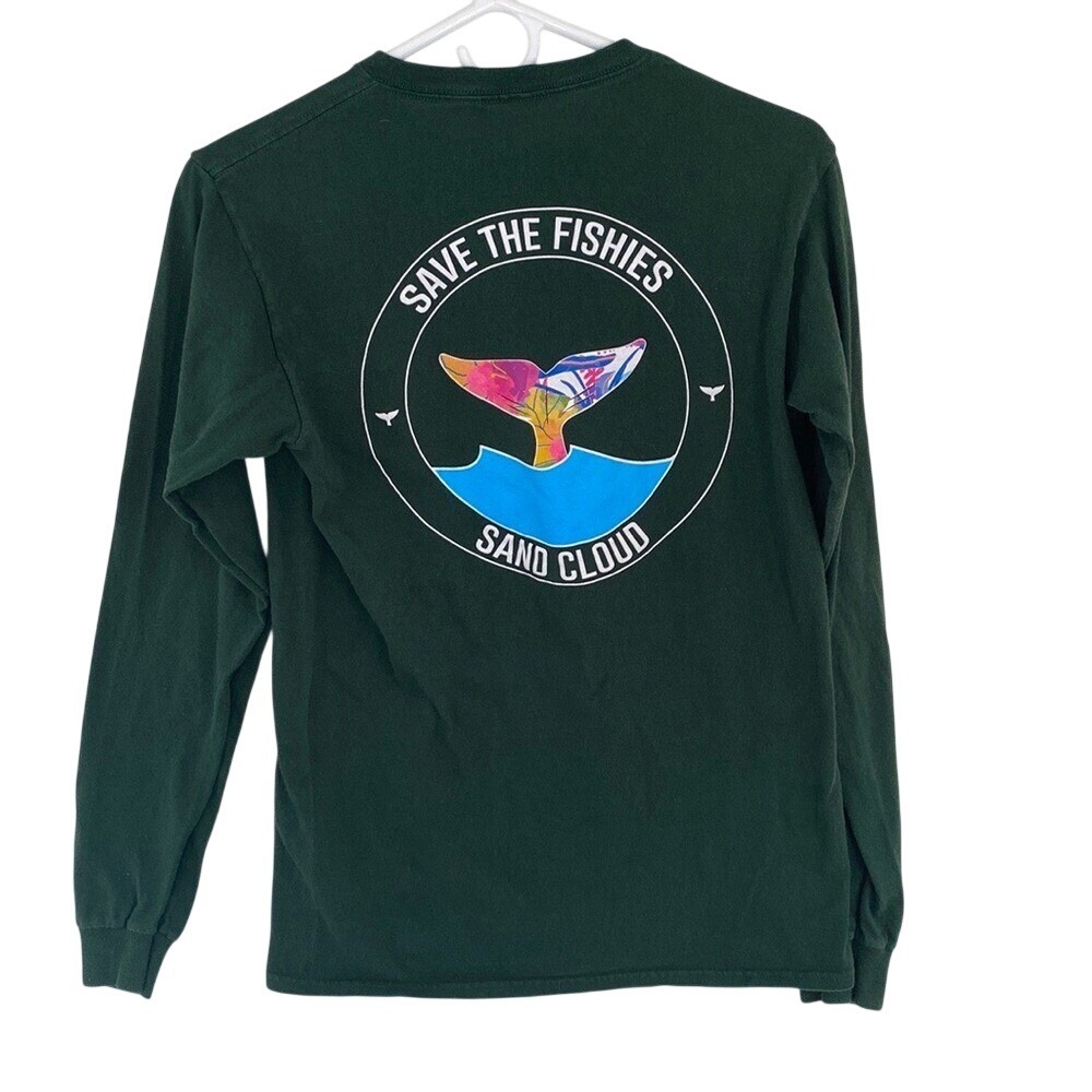 Sand Cloud green long sleeve shirt (women's small) save the fishies sand cloud